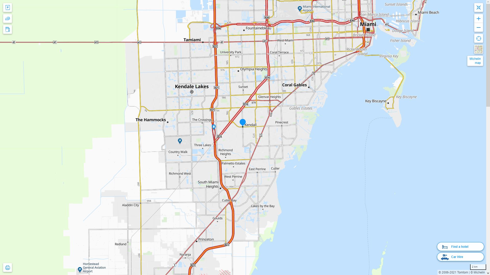 Kendall Florida Highway and Road Map